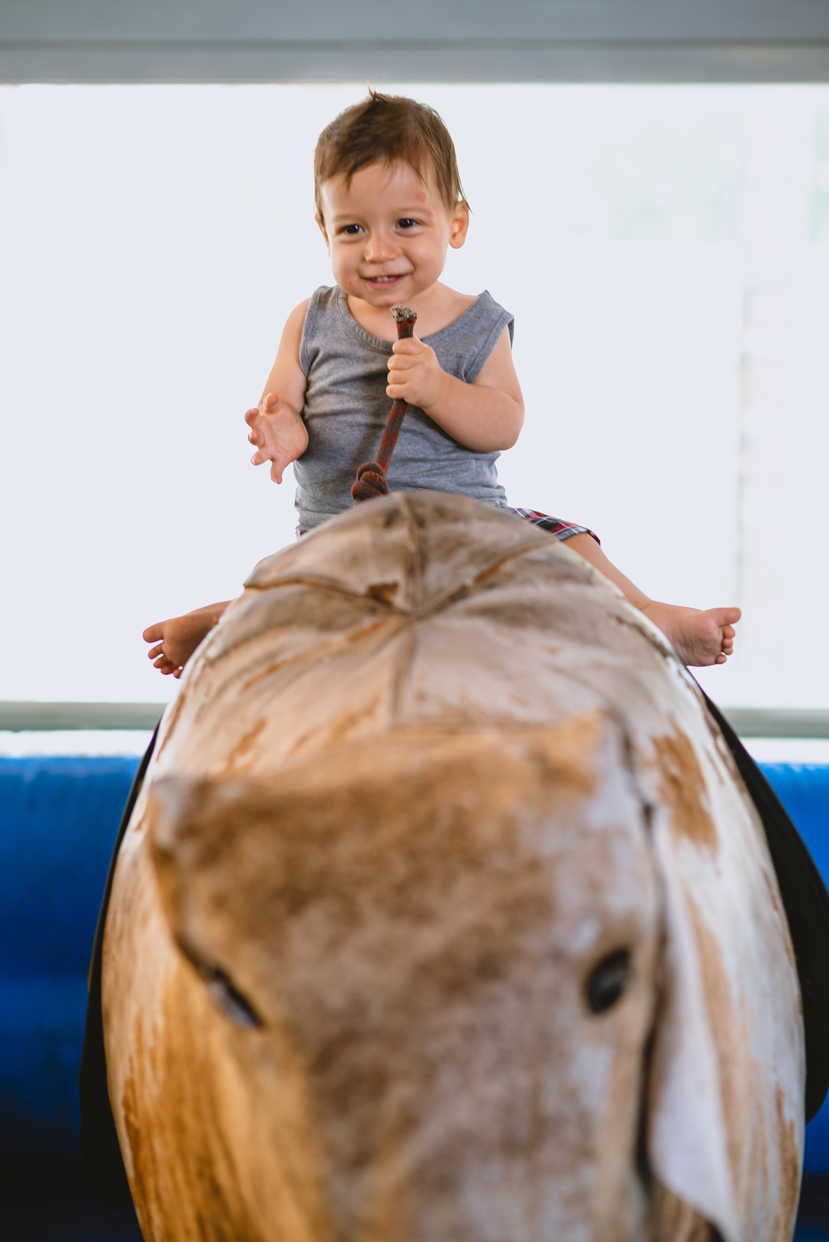 menino no touro mecânico