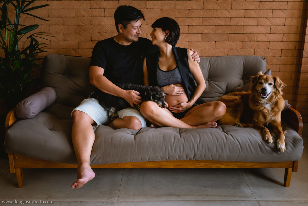 ensaio gestante com cachorros 