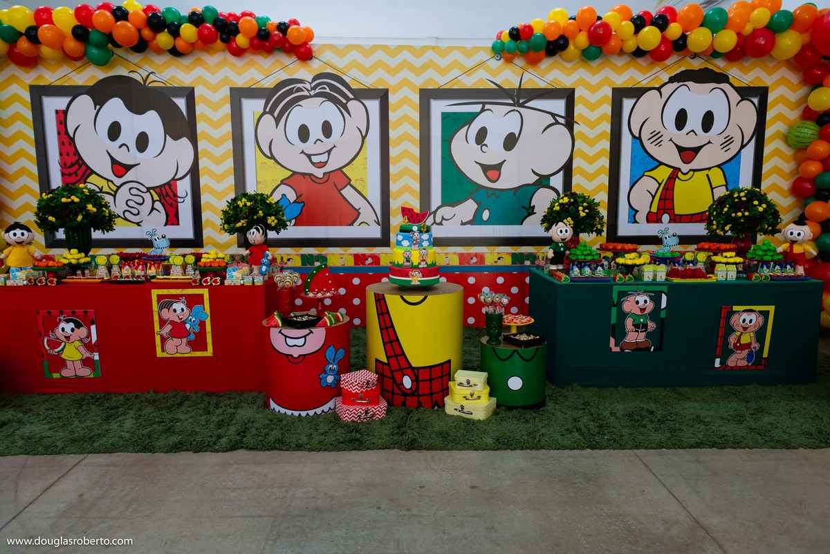 tema de mesa de bolo da turma da monica