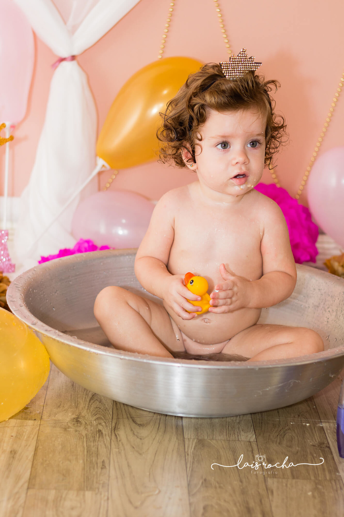 Isa fez 1 - cake smash - smash the cake - lais rocha fotografia - lais - acompanhamento - fotografia infantil - rosa e dourado -- mogi guaçu
