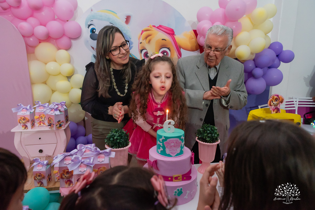 Alice – 6 Anos – Aloisio – Marilene – Mari – Loly Pop  – Criança Feliz – Patrulha Canina – Sky – Alaska - Fotografia de Família – Docinhos - Parabéns – Antonio Rocha Fotografias – Pelotas