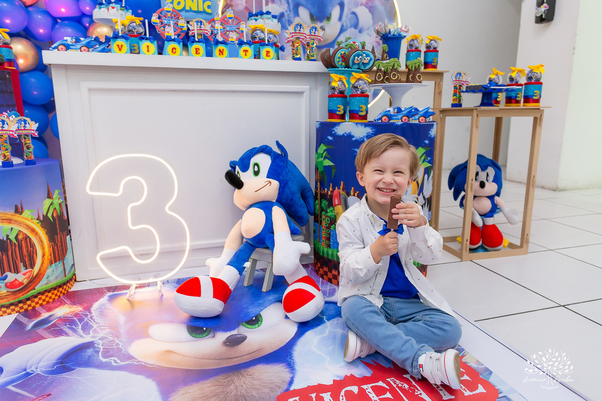 Vicente – 3 Anos – Sonic – Marcelo – Paula – Valentina - Fotografia de Família –- Parabéns – Antonio Rocha Fotografias – Pelotas 