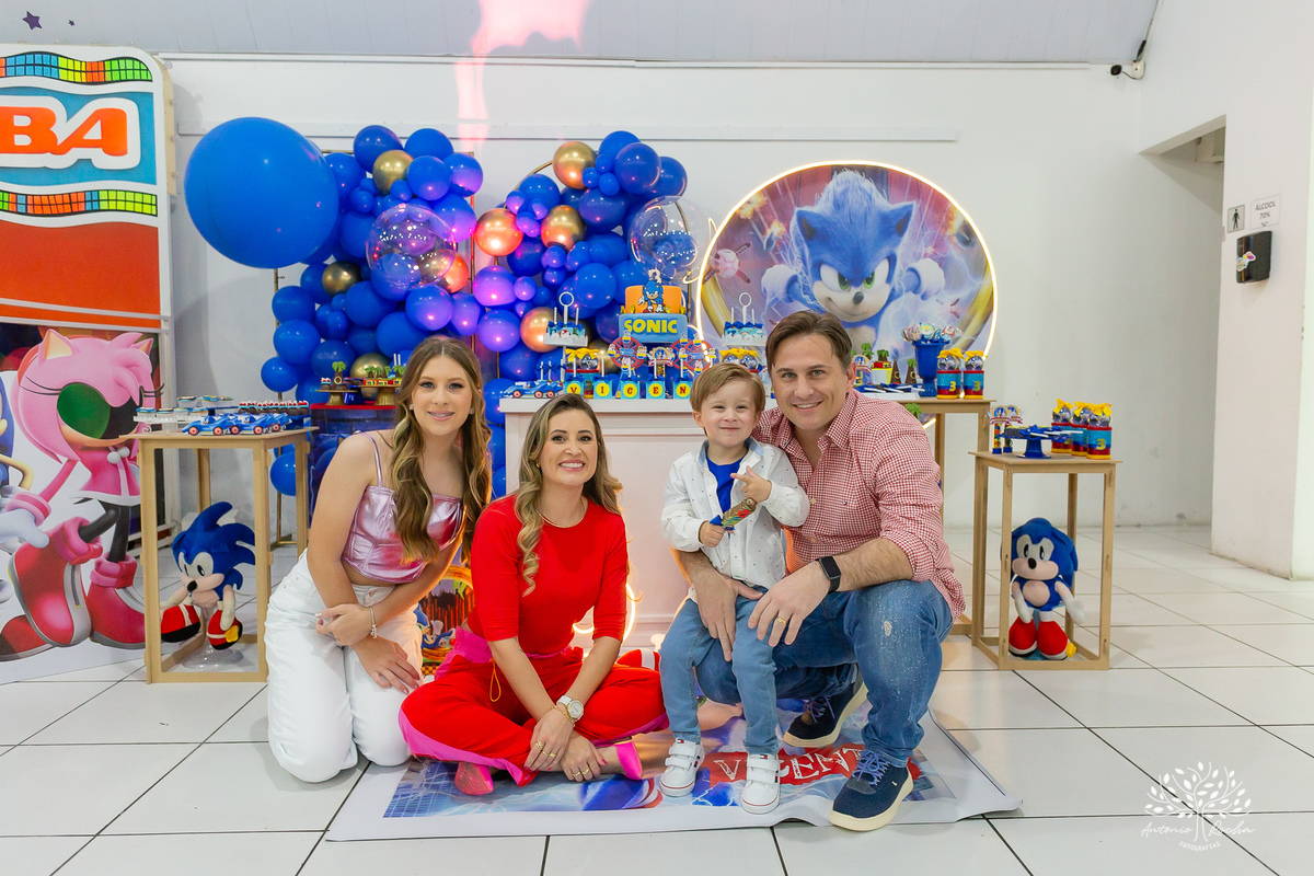 Vicente – 3 Anos – Sonic – Marcelo – Paula – Valentina - Fotografia de Família –- Parabéns – Antonio Rocha Fotografias – Pelotas 