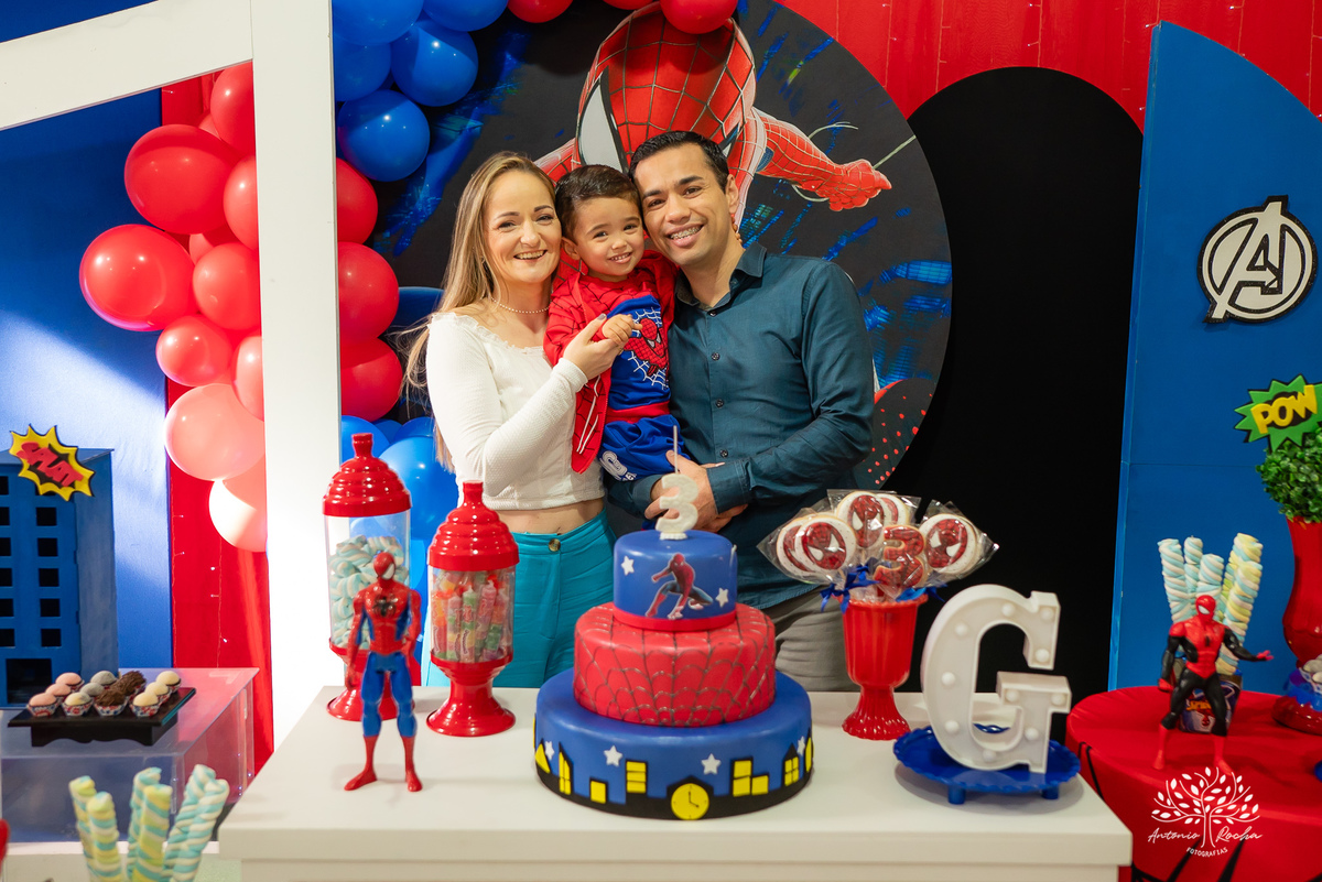 Gustavo – Gustavo 3 Anos – Ricardo – Samantha - Criança Feliz – Fotografia de Família – Homem Aranha – Fest Club - Parabéns – Antonio Rocha Fotografias – Pelotas 