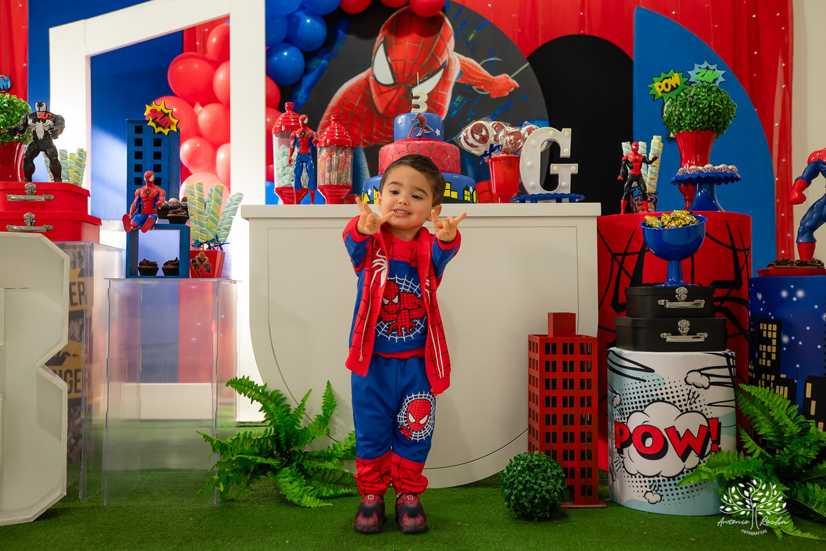 Gustavo – Gustavo 3 Anos – Ricardo – Samantha - Criança Feliz – Fotografia de Família – Homem Aranha – Fest Club - Parabéns – Antonio Rocha Fotografias – Pelotas 