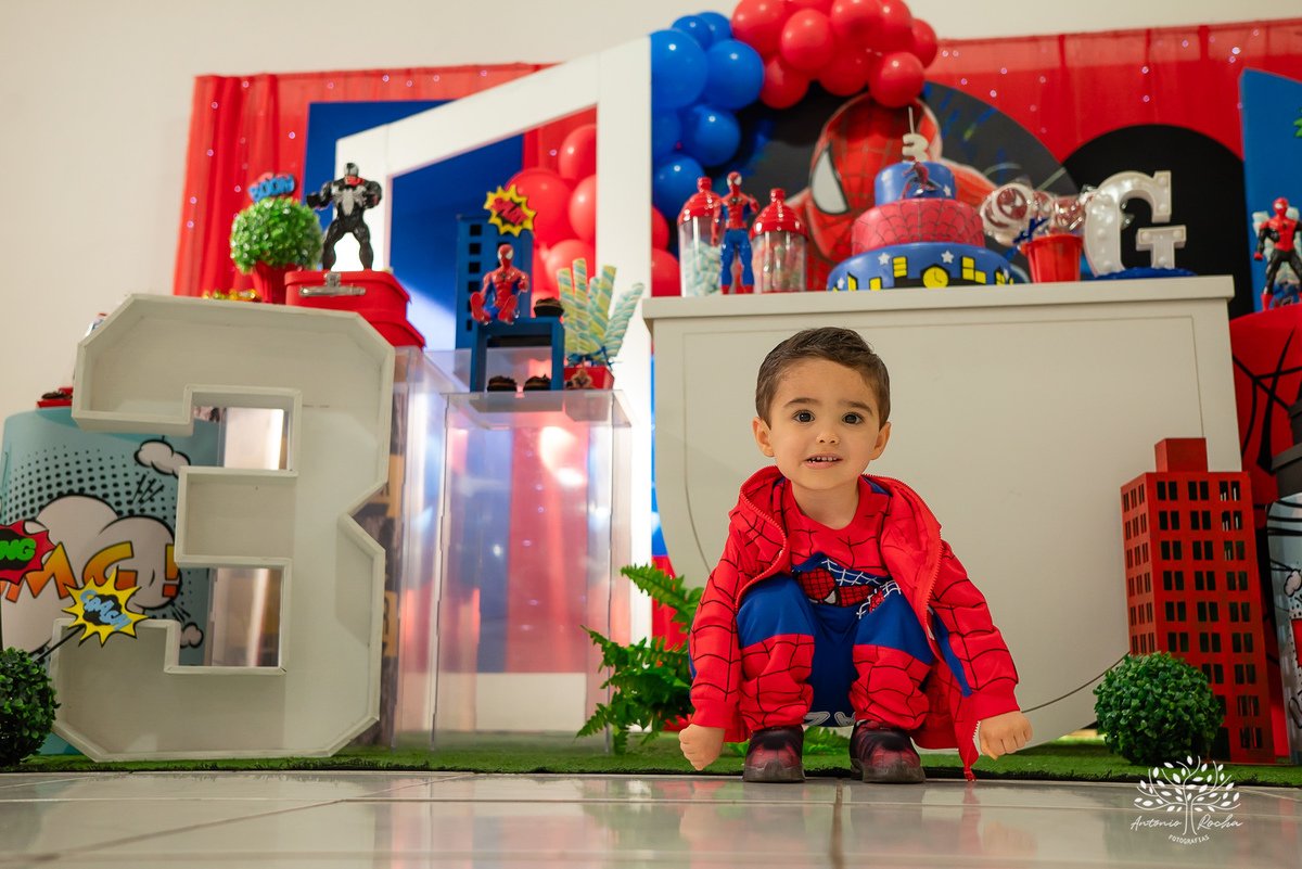 Gustavo – Gustavo 3 Anos – Ricardo – Samantha - Criança Feliz – Fotografia de Família – Homem Aranha – Fest Club - Parabéns – Antonio Rocha Fotografias – Pelotas 