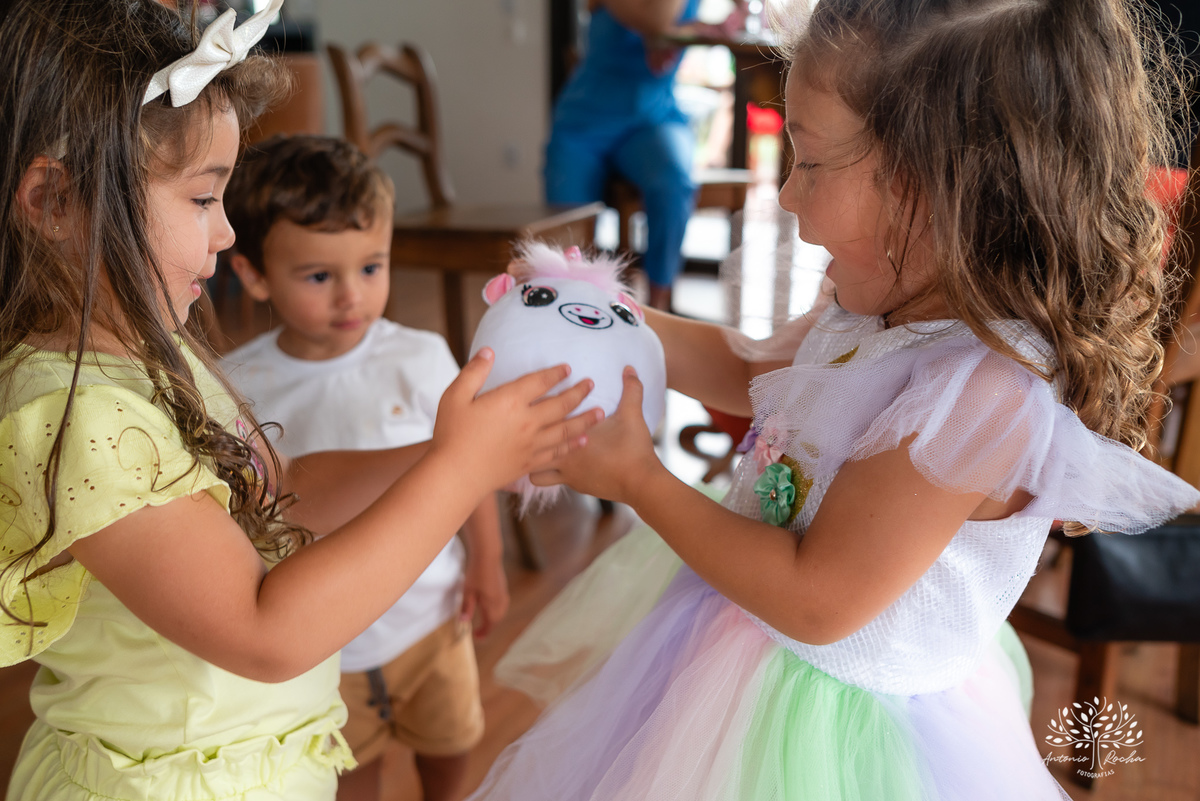 Beatriz - 4 anos - Festa de aniversário - Casa - Família - Almoço de domingo - Decoração de unicórnio - Balão surpresa - Animadora 