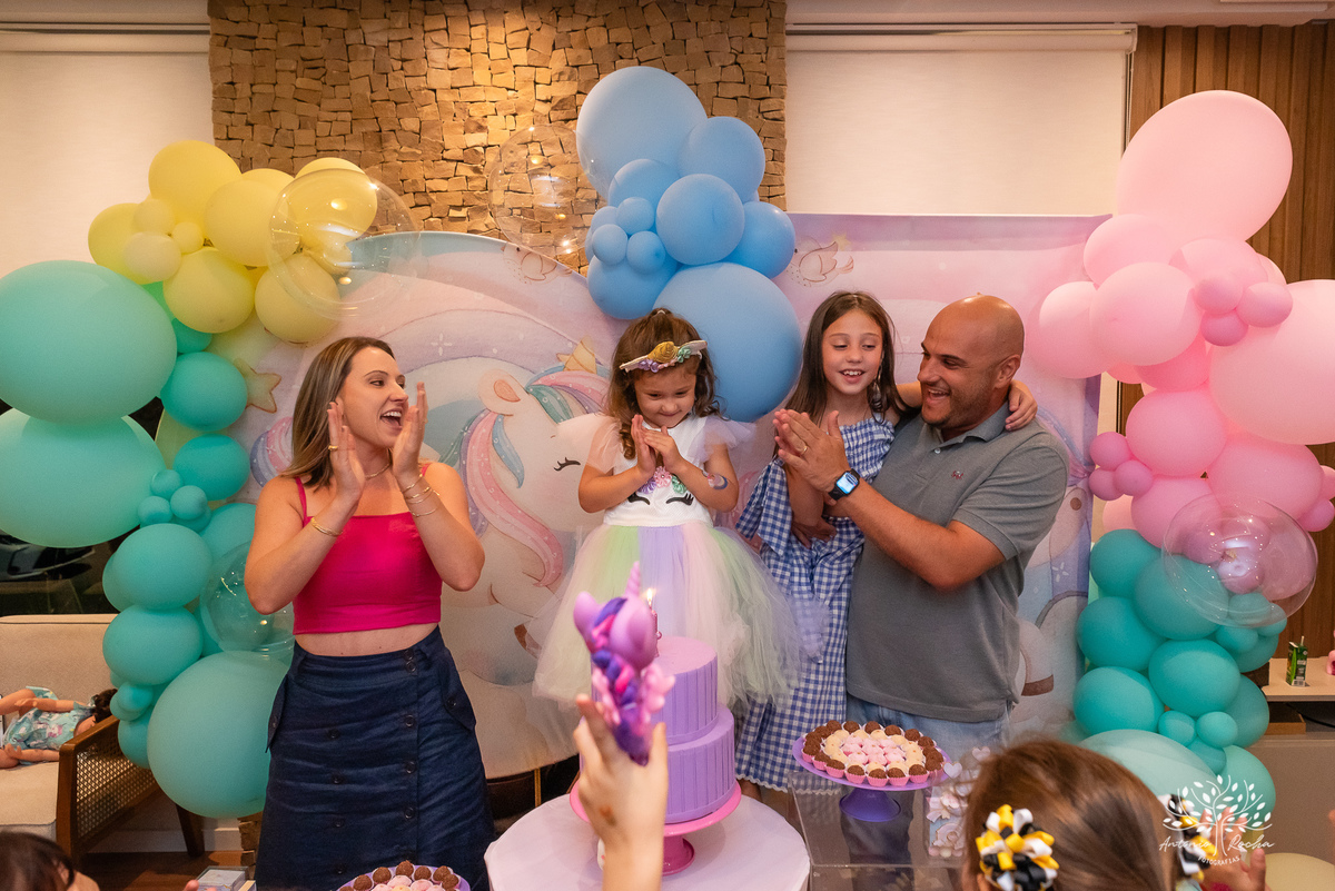 Beatriz - 4 anos - segundo dia - comemoração - casa - escola - amigos - decoração - unicórnio - balão surpresa - animação - Joaninha - - Luana - Antoniony – Aurora – Alphaville – Antonio Rocha Fotografias - Pelotas