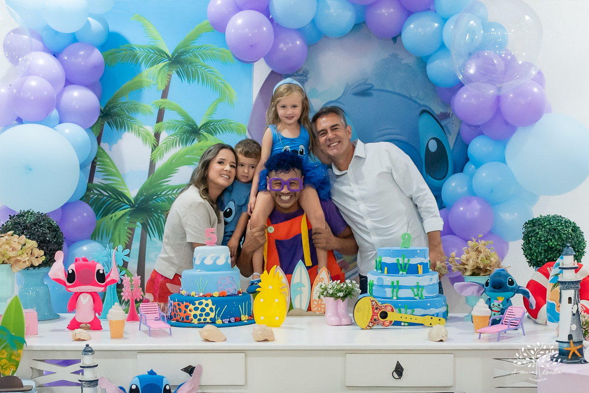 aniversário duplo - Sofia - Pedro - festa - tema Stitch - diversão - crianças - roxito -  fotografia - Cliff Kids - Antonio Rocha Fotografias - Pelotas - Tombo legal - festa no salão