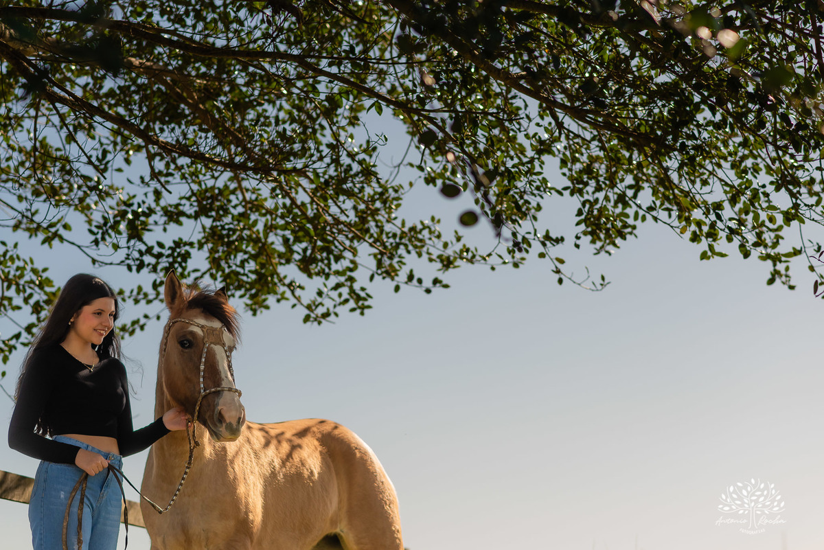 ensaio externo de 15 anos - Bruna - conexão com a natureza - fotos com égua - pré-festa de debutante - fotografia ao ar livre - céu azul  - celebração de 15 anos - Antonio Rocha Fotografias - São Lourenço do Sul - Pelotas - Festa de 15 anos - Debutante