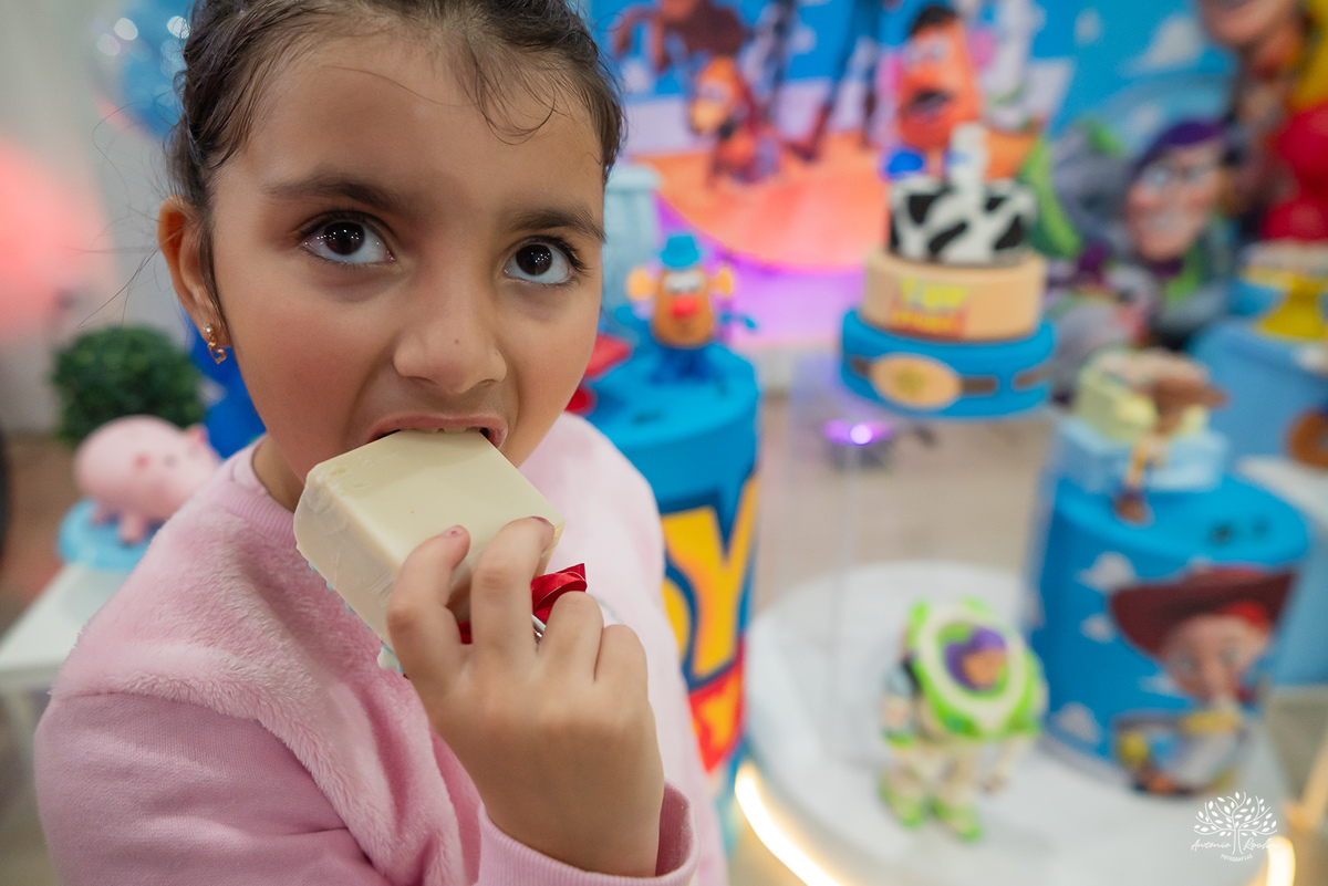 fotografia de aniversário infantil - fotógrafo em Pelotas - xerife Toy Story - fotografia espontânea - fotos de crianças - registros de infância - ensaio infantil - festa no Loly Pop - Antonio Rocha Fotografias – Forky – Garfinho Toy Story - Buzz - Rex