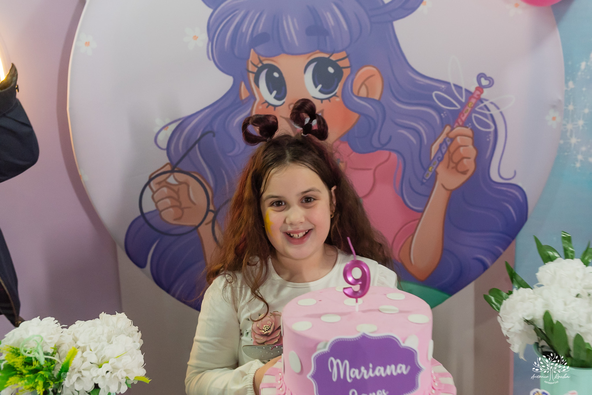 aniversário infantil - Mariana 9 anos - festa Violeta - Little Charmers - Cliff Kids - fotografia de festa infantil - Pelotas - Antonio Rocha Fotografias - Lavender - tobogã - baladinha - show do parabéns - touro mecânico - bolo de aniversário - velinha