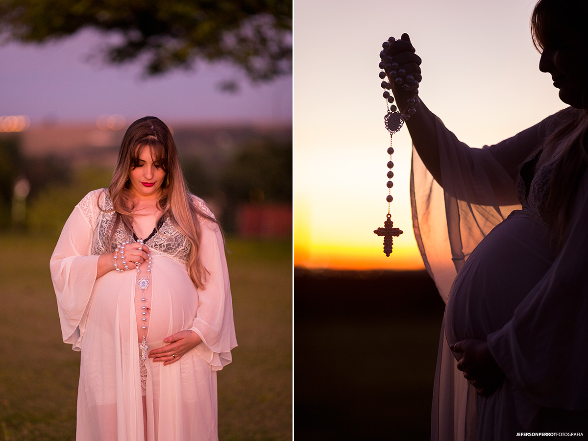 gestante exibindo terço