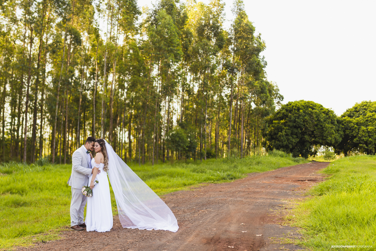 noivo e noiva em meio a natureza em um lindo dia de sol
