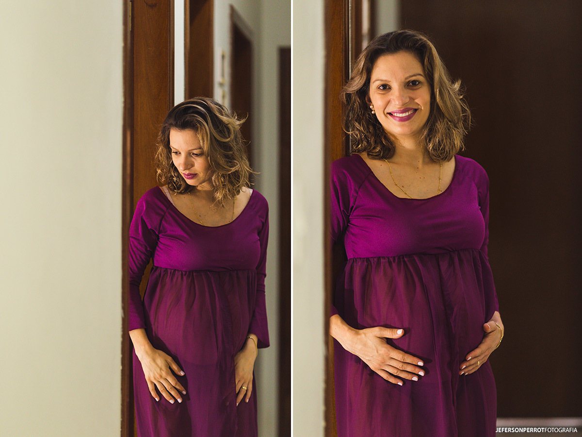 gestante com vestido roxo