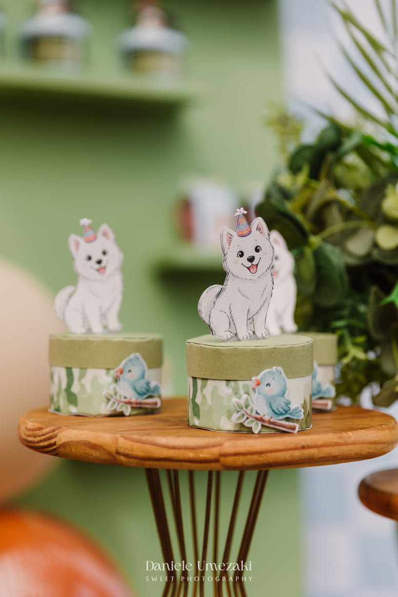 Fotografia de aniversário infantil em Mogi das Cruzes. O primeiro aninho do Benício foi celebrado com um tema lúdico inspirado nos pets da família, em uma festa leve e cheia de afeto no salão do condomínio Rela Park, registrada por Dani Umezaki