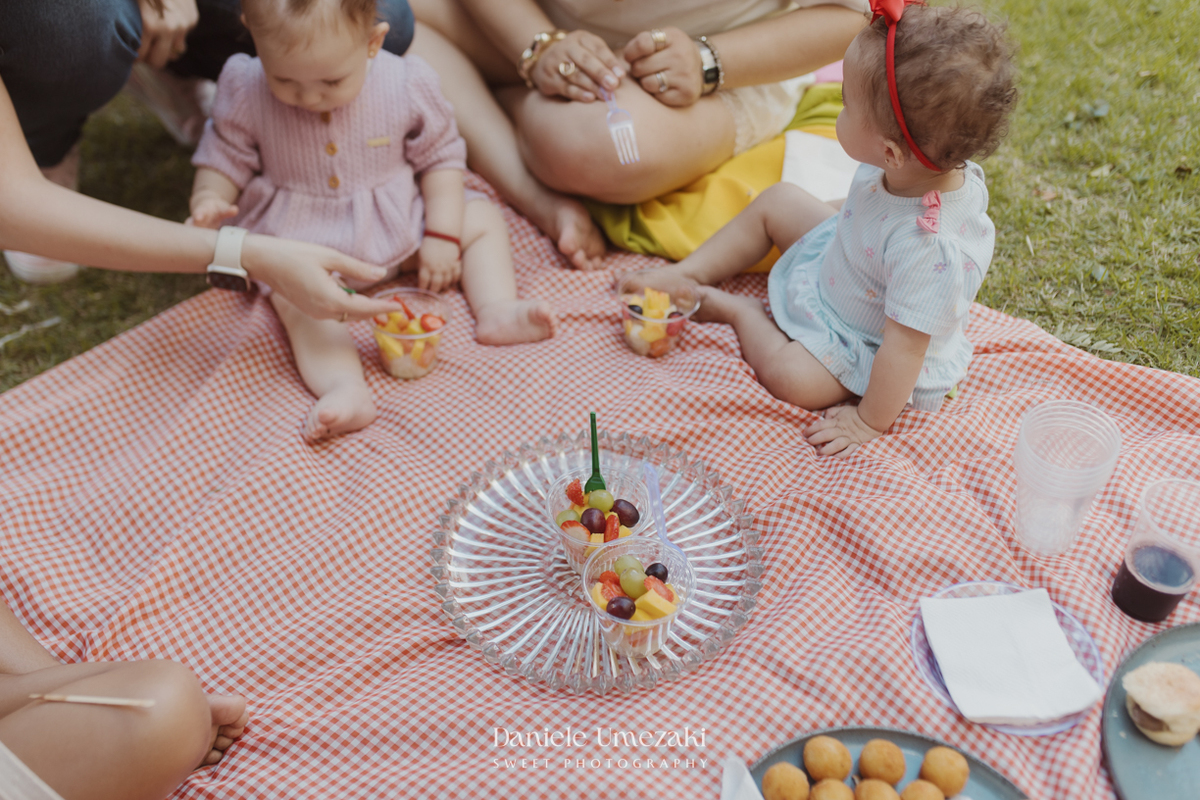 Olivia comemorando seu primeiro aniversário no Quintal Pitangueira, em Mogi das Cruzes, com decoração da Ju, da Cerejeira Decora, fotografada por Dani Umezaki