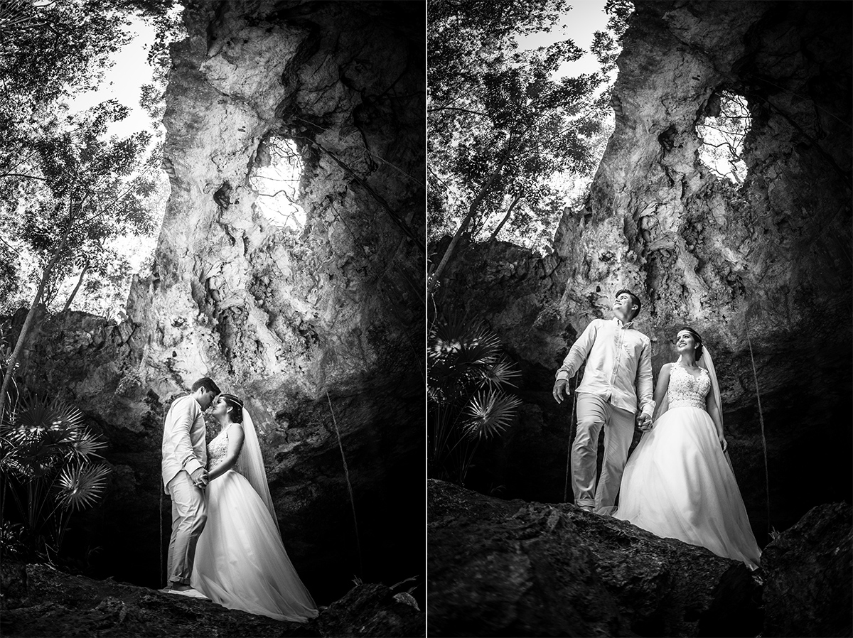 noivos em cenote maia