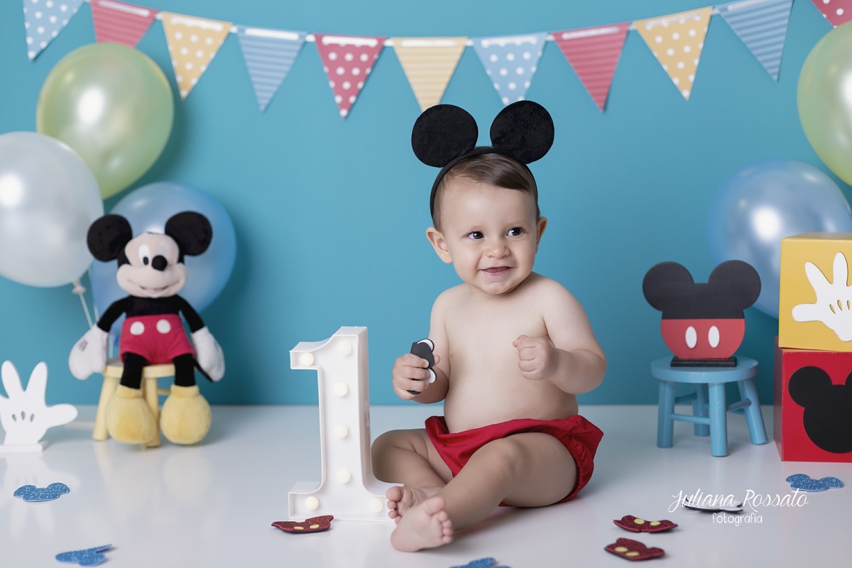 Juliana Rossato Fotografia, são paulo, interlagos, zona sul, jardim consórcio, estúdio fotográfico, ensaio infantil, SP, acompanhamento infantil, cake, smash the cake, ensaio de aniversário, bolo, 1 ano, um ano, mickey, azul, turquesa