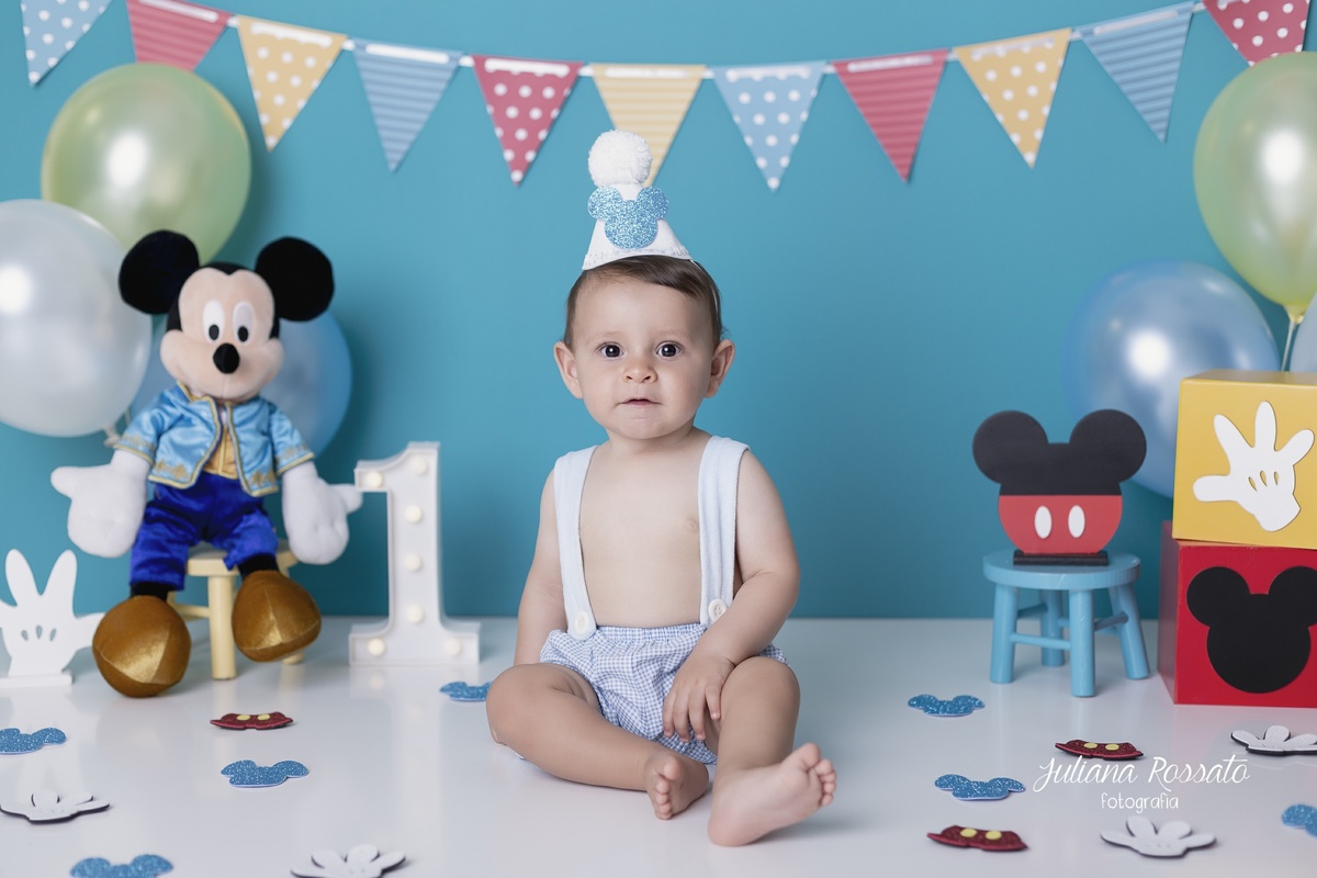 Juliana Rossato Fotografia, são paulo, interlagos, zona sul, jardim consórcio, estúdio fotográfico, ensaio infantil, SP, acompanhamento infantil, cake, smash the cake, ensaio de aniversário, bolo, 1 ano, um ano, mickey, azul, turquesa