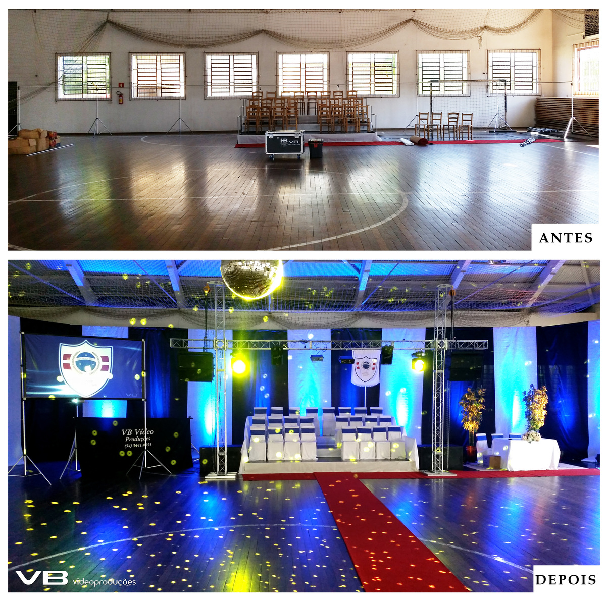 VB Vídeo Produções na transformação do local para a formatura