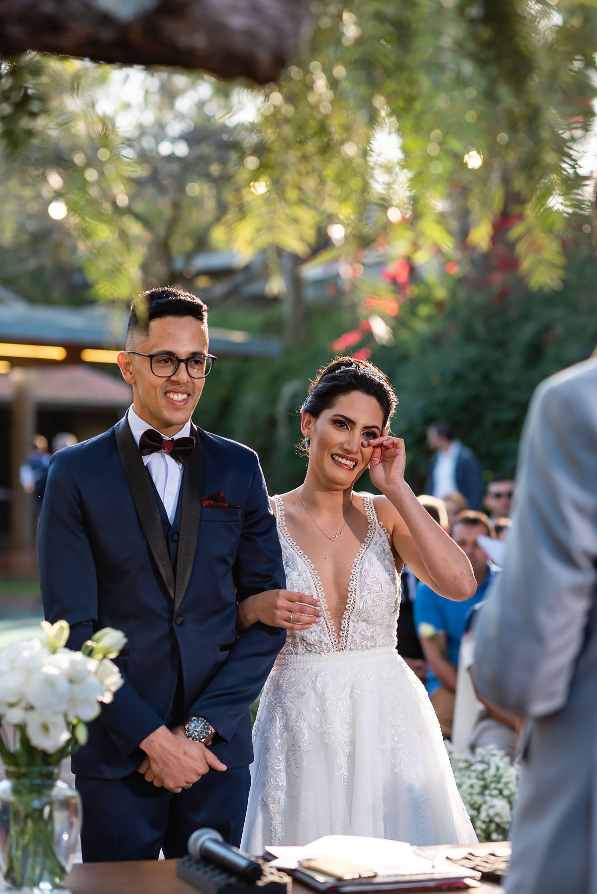 casamento ao entardecer no alto das palmeiras