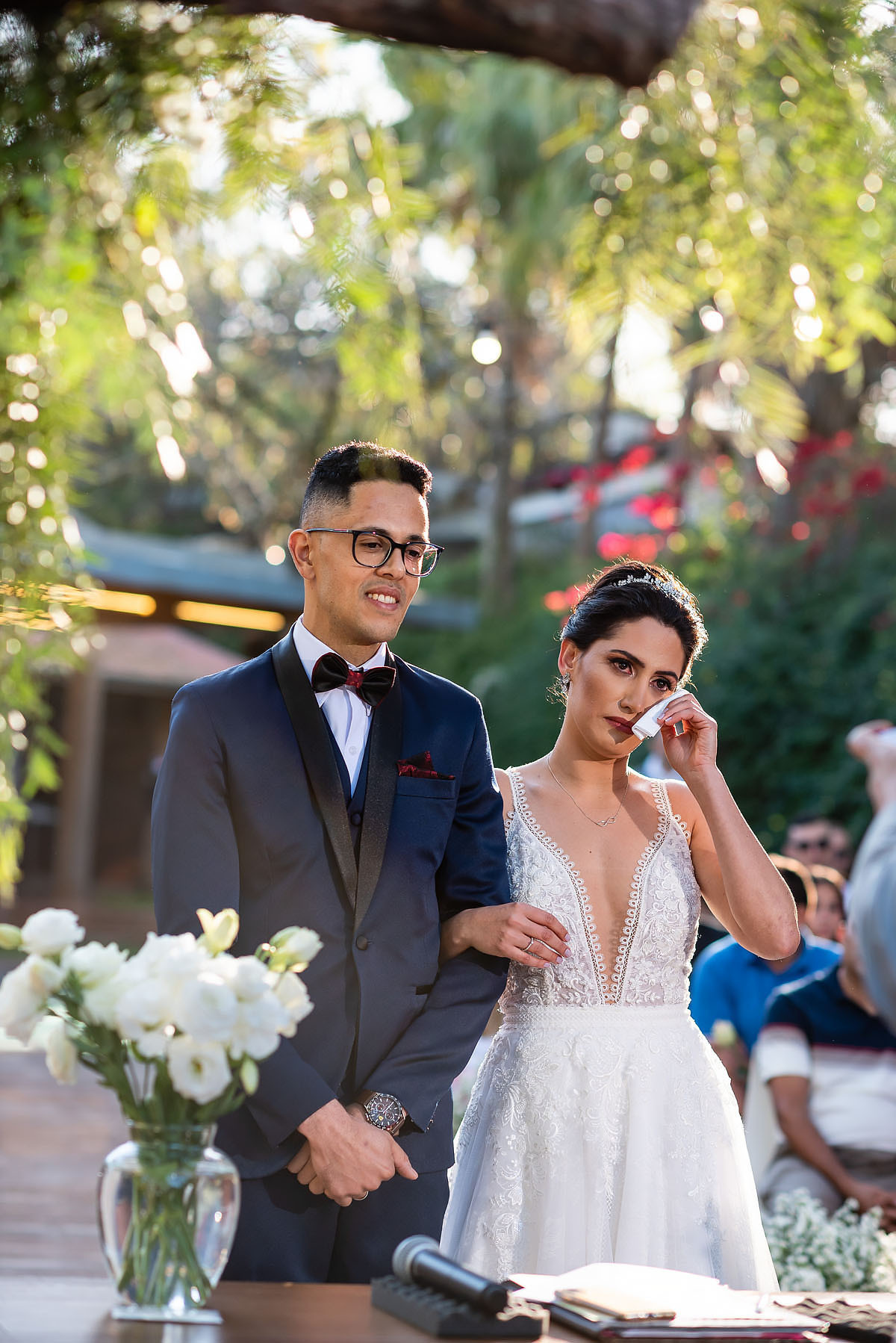 casamento ao entardecer no alto das palmeiras