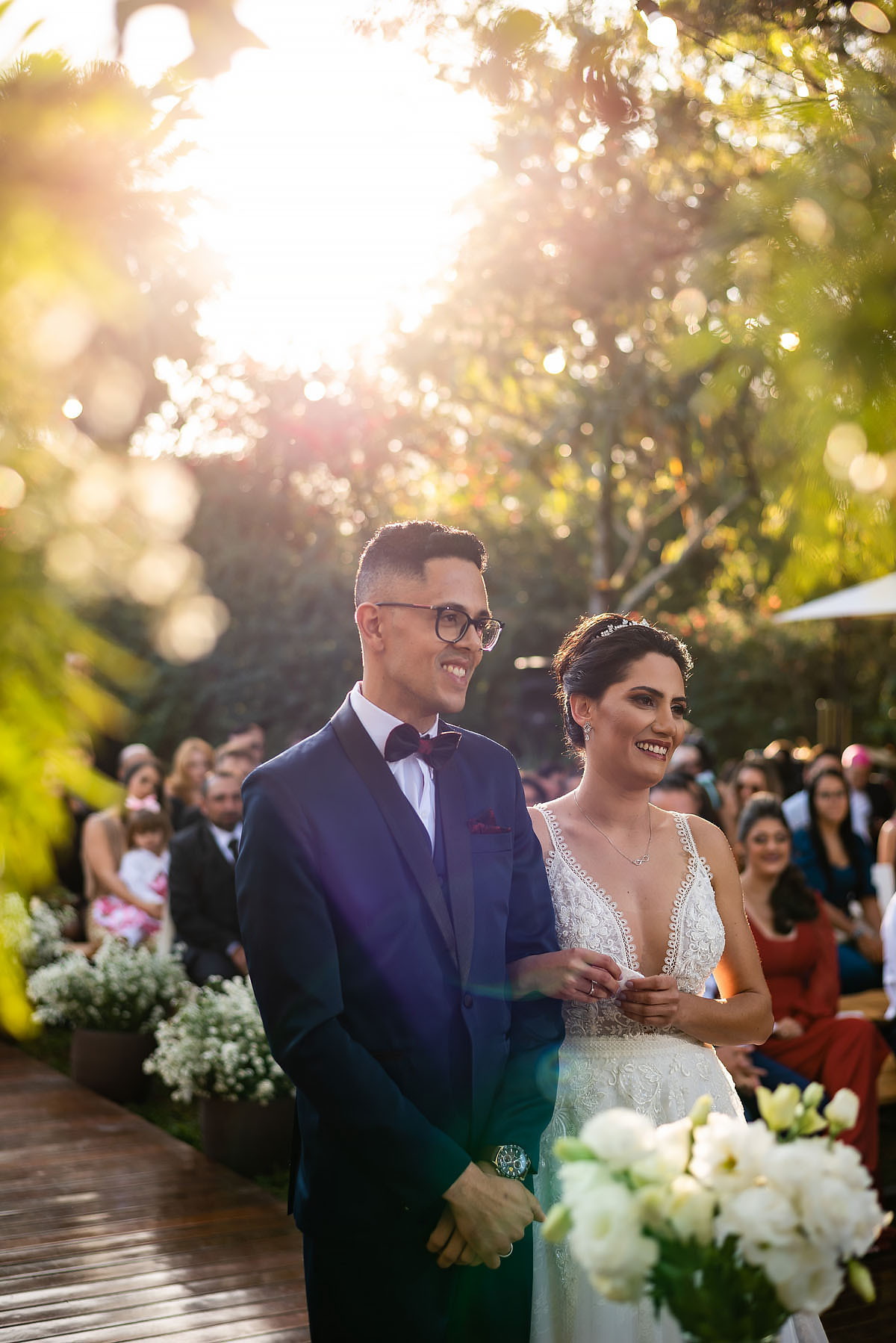 casamento ao entardecer no alto das palmeiras