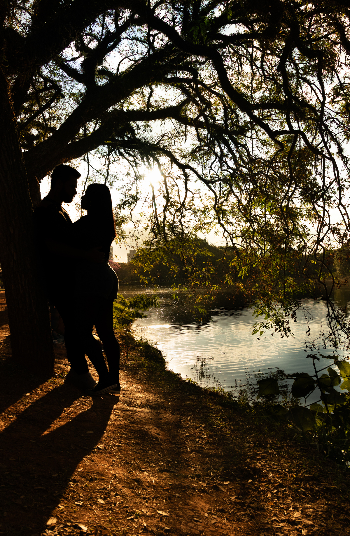 Foto casal silhueta no lago