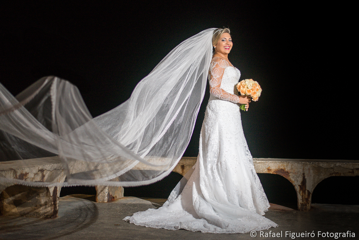 noiva véu voando, olinda orla noite fundo preto