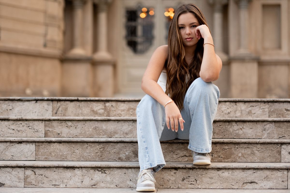 Ensaio casual de 15 anos, calça jeans, Castelo do Batel Curitiba