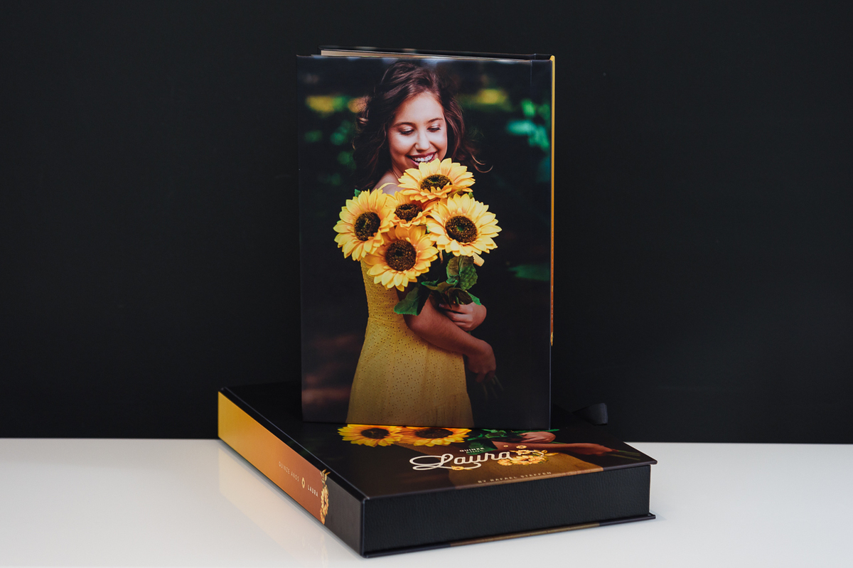 Foto da Contra Capa do Álbum dos quinze anos da Laura Emilie no Estúdio Rafael Steffen Fotografia especializado em quinze anos.