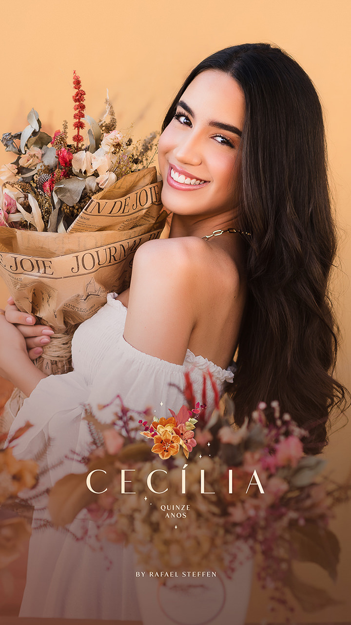 Capa do álbum do ensaio de quinze anos da Cecília fotografado no Villa Giardini em Brasília - DF. 