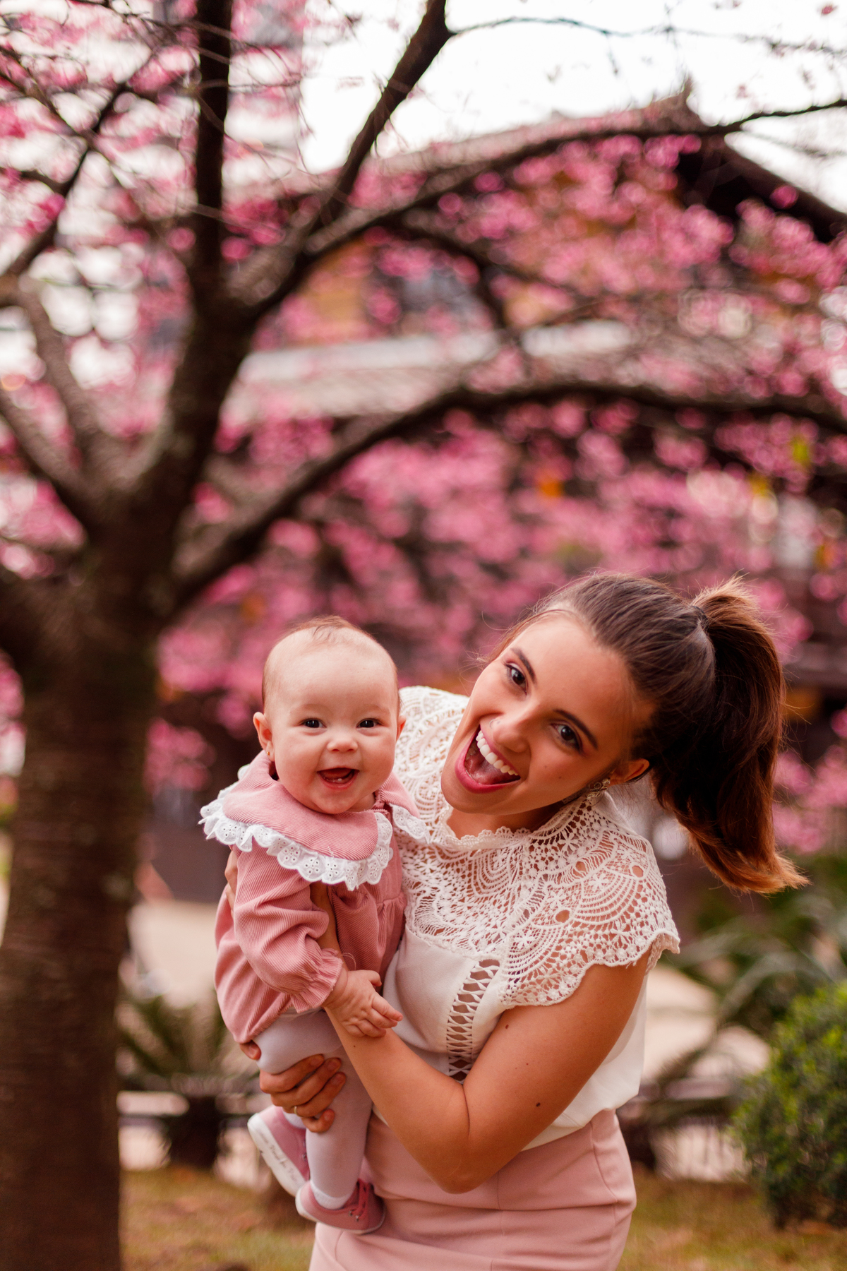 Fotografa familia Curitiba - ensaio externo cerejeiras praça do Japão bebê menina