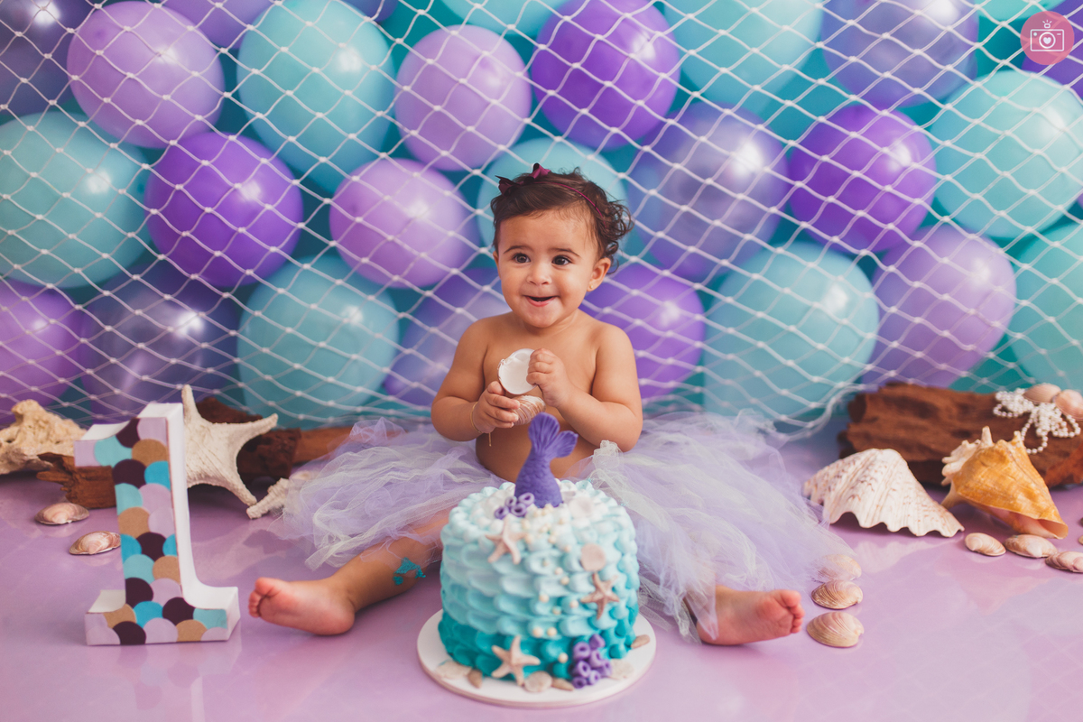 fotografa de familia curitiba - smash the cake Alice fundo do mar - sereia