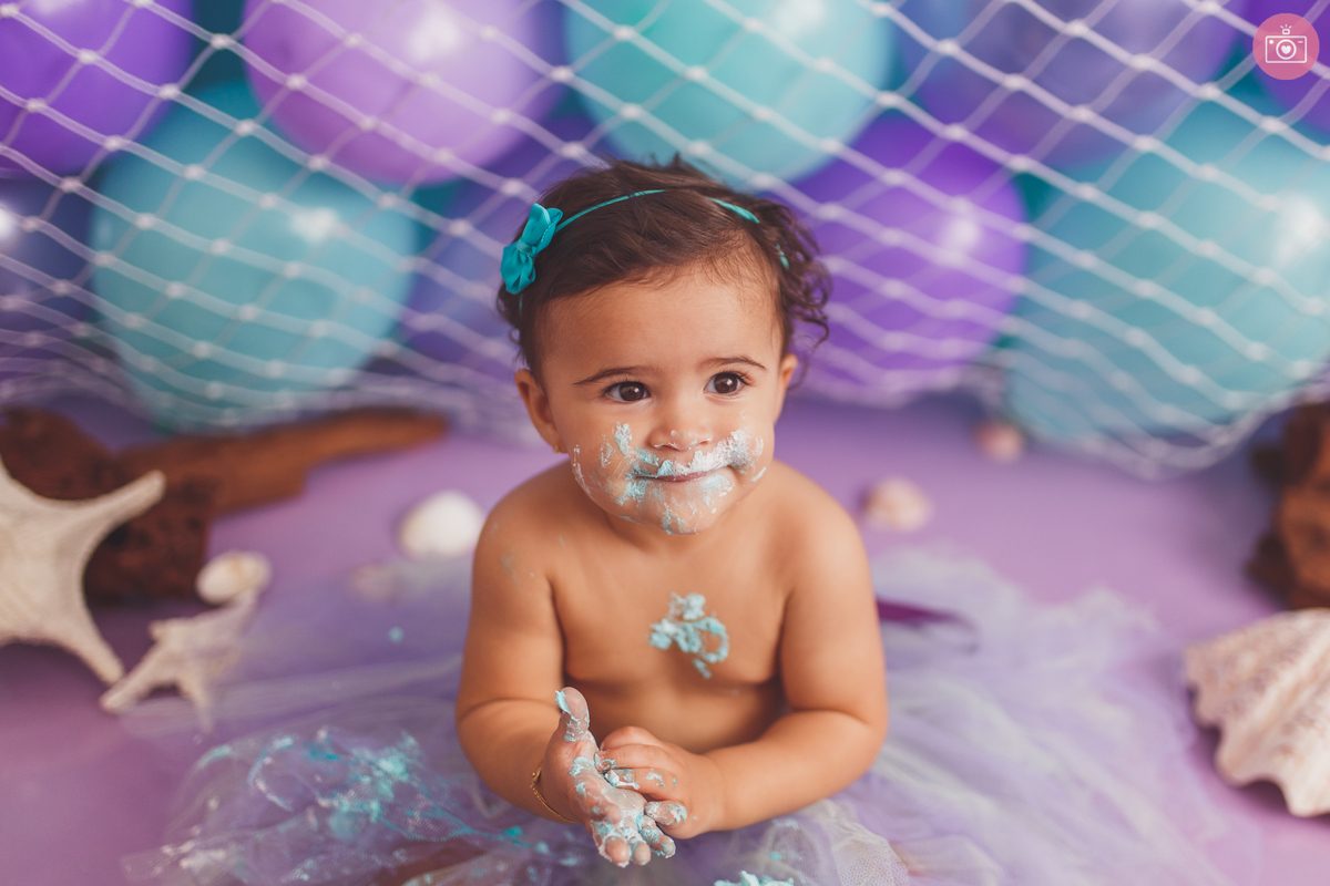 fotografa de familia curitiba - smash the cake Alice fundo do mar - sereia