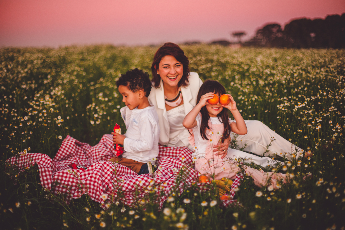 fotografa familia curitiba - ensaio campo de camomila criança infantil externo por do sol