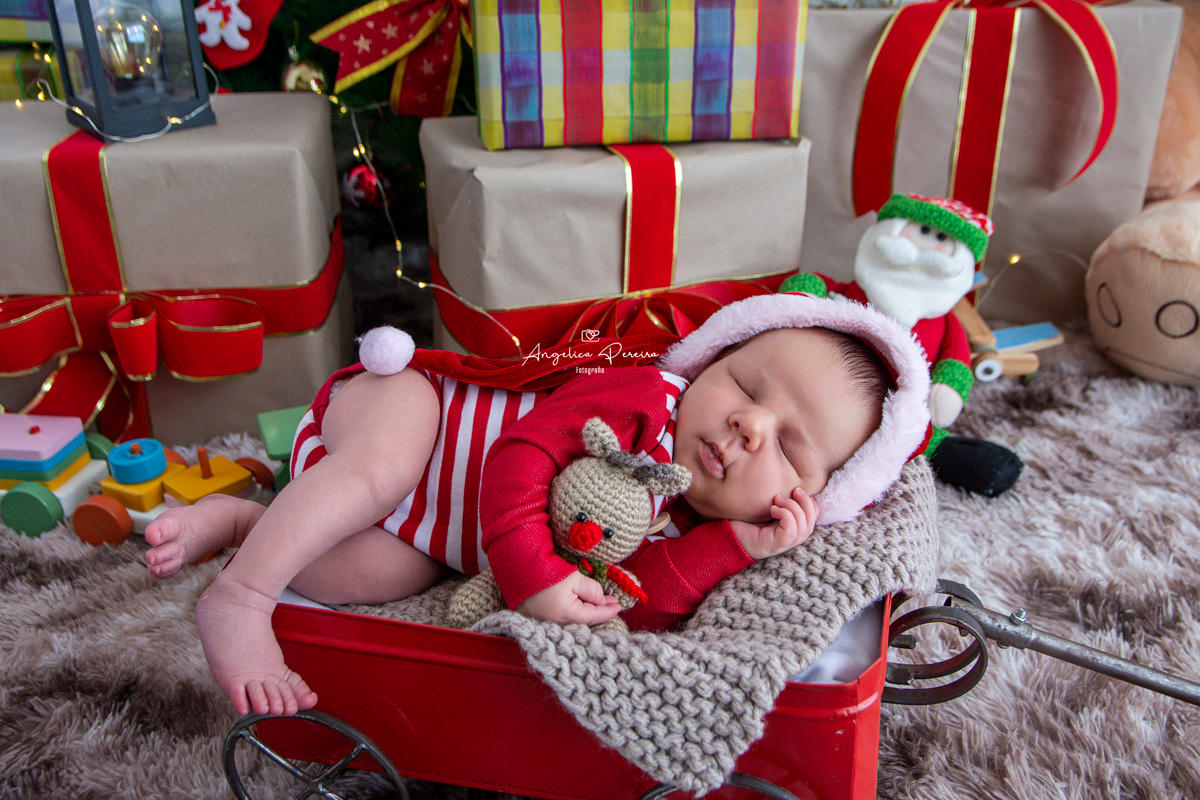 Fotografia - newborn - recém-nascido -menino - pose de ladinho - natal