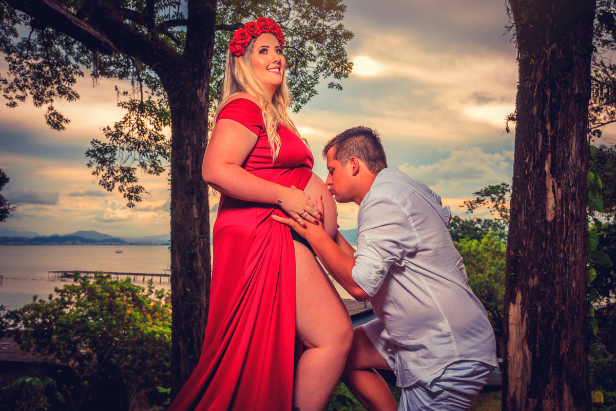 Ensaio Gestante Fran com beijinho do papai. Florianópolis 