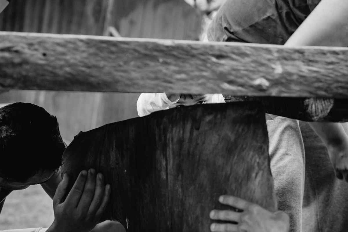 pajem brincando em um casamento ao ar livre