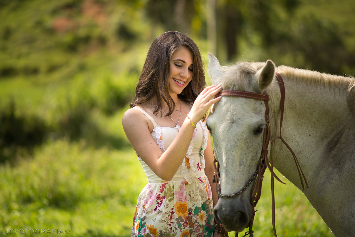 ensaio 15 anos chácara, cavalo
