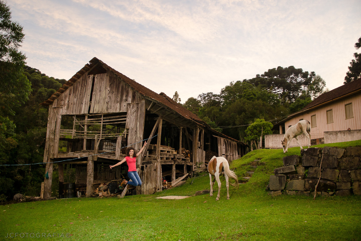 ensaio 15 anos chácara, cavalo