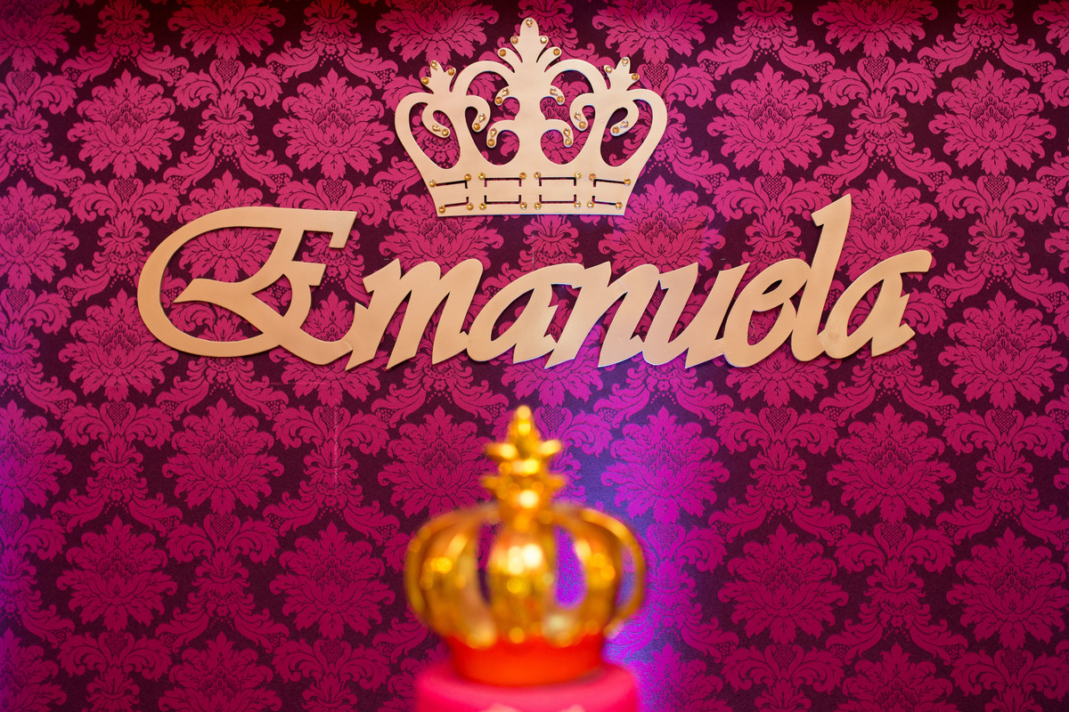 nome da princesa em destaque no painel de fundo principal da decoração