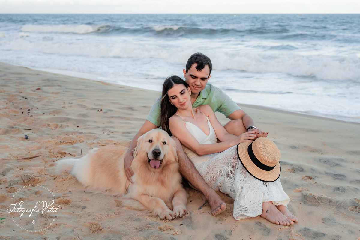 Ensaio de casal com cachorro em natal rn, pinheiros da via costeira, prewedding, pre casamento, book de casal