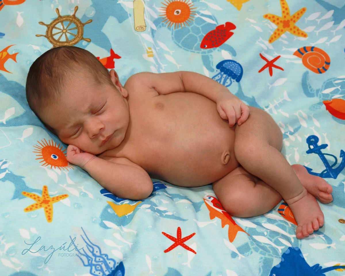 Ensaio newborn com 12 dias, tema fundo do mar.