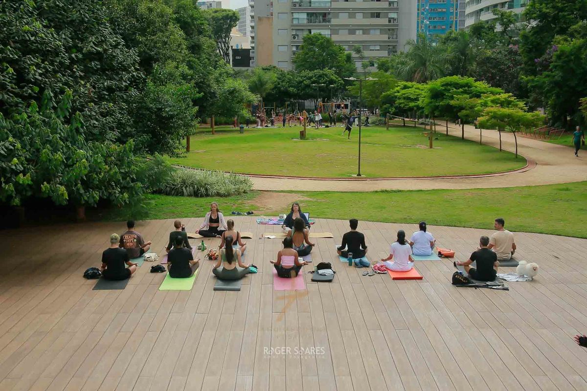 milena welsh, fernanda sal, pratica de yoga ao ar livre, yoga em estudio, comunidade de yoga, cha colaborativo, leveza em movimento, exercicios e bem estar, saude e conexao, encontro de yoga, registros de aulas de yoga
