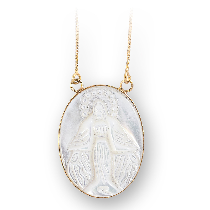 pingente em outro e madrepérola de nossa senhora das graças