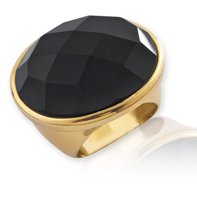 anel de outro 18k com meia pedra de ônix