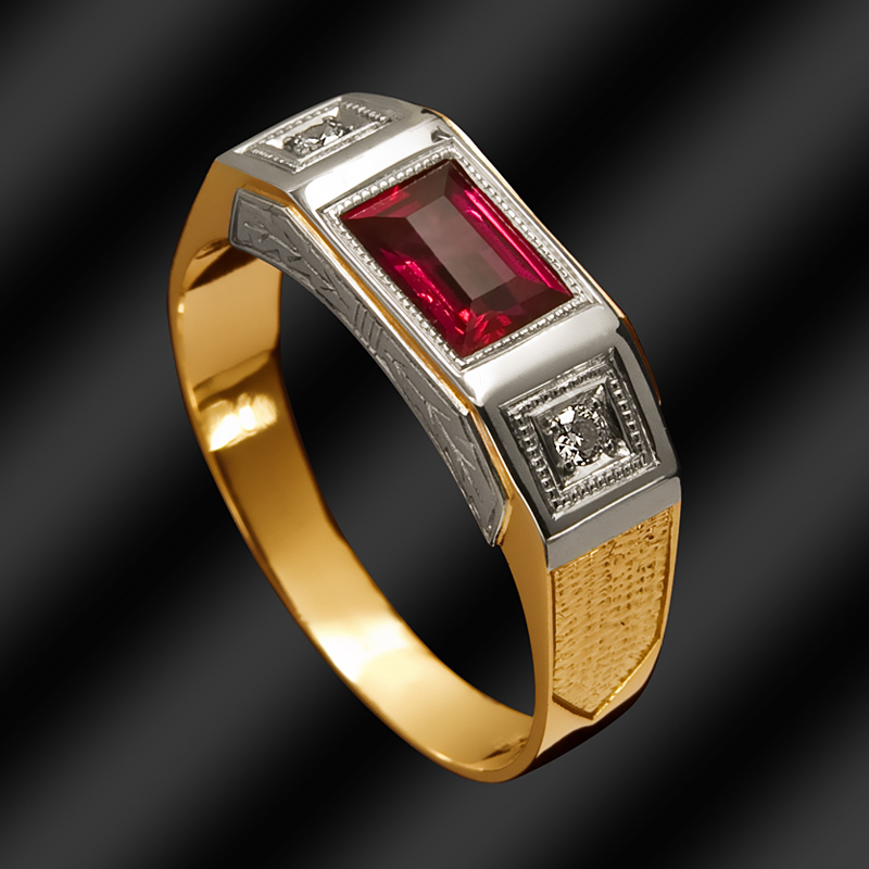 anel de ouro 18k com detalhes em ouro branco e rubi