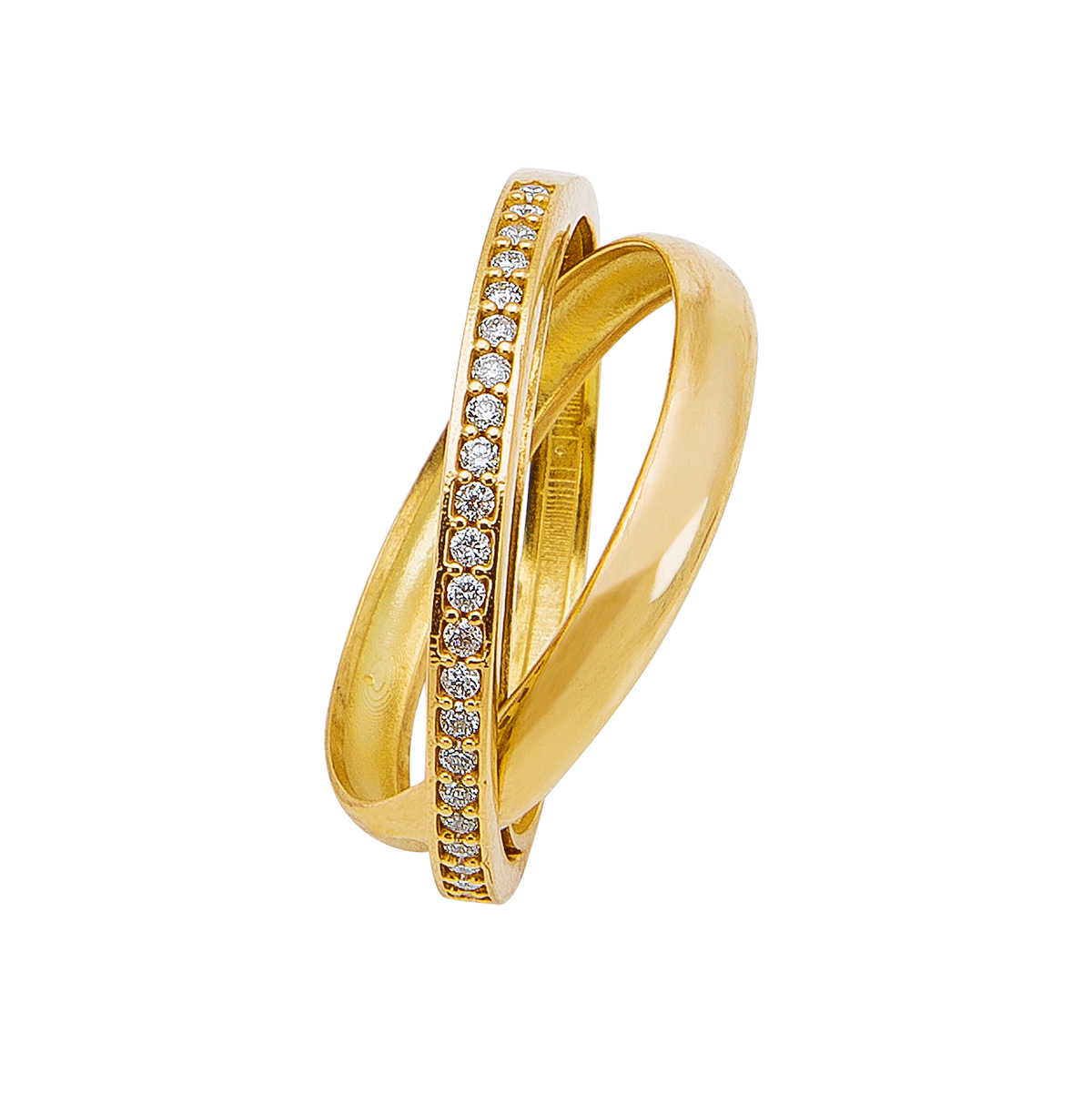 anel circular saturno em ouro 18k cravado de brilhantes e diamantes